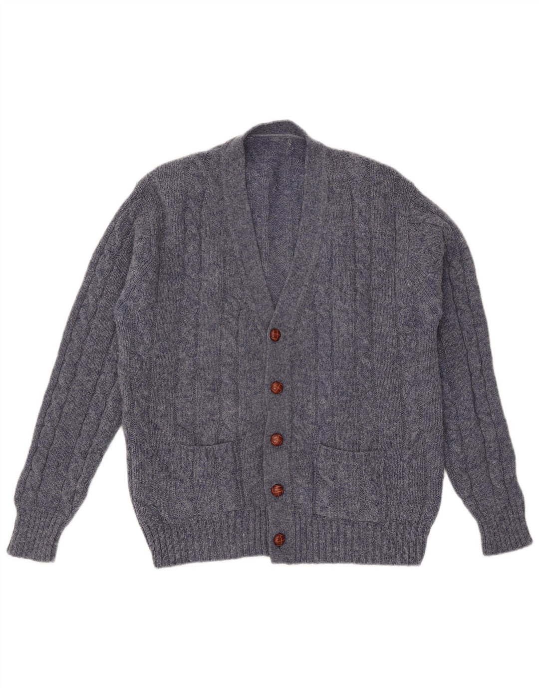 Vintage Herren Cardigan Pullover Mittelblau meliert