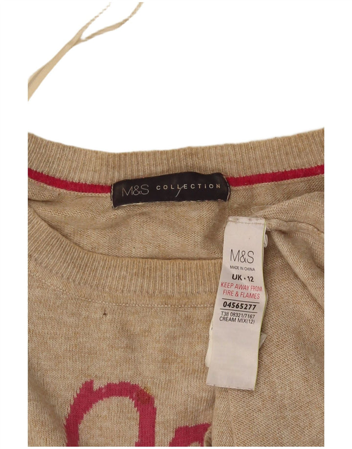 Marks & Spencer Damen-Pullover mit grafischem U-Boot-Ausschnitt, Gr. 12, Mittelbeige