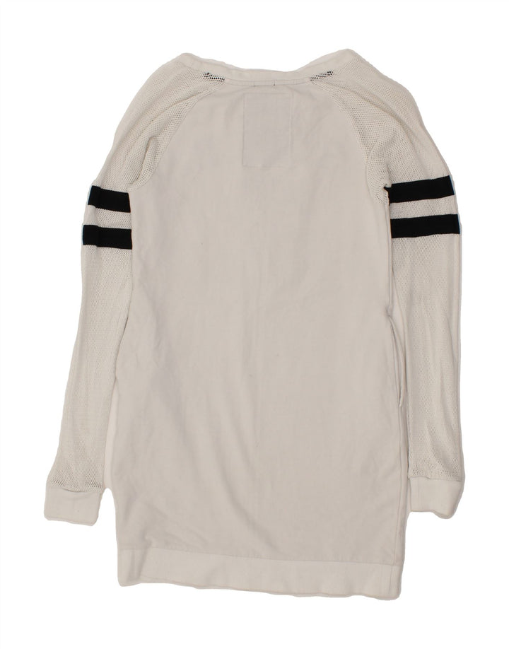SUPERDRY Womens Longline Graphic Sweatshirt Jumper UK 10 Small White Vintage Superdry and Second-Hand Superdry from Messina Hembry 