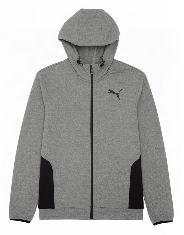 Puma Herren-Kapuzenpullover mit Reißverschluss, klein, graues Farbblock-Polyester
