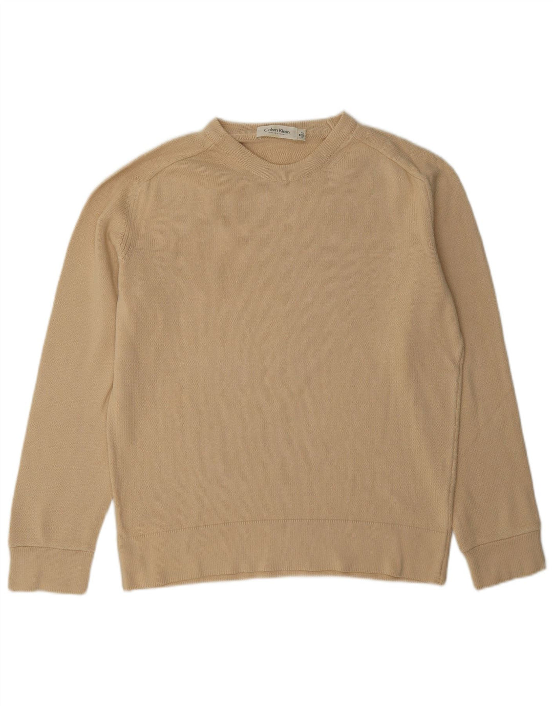 Calvin Klein Damen-Pullover mit normaler Passform und Rundhalsausschnitt, Gr. 12, Mittelbeige