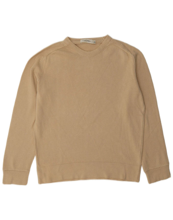 Calvin Klein Damen-Pullover mit normaler Passform und Rundhalsausschnitt, Gr. 12, Mittelbeige