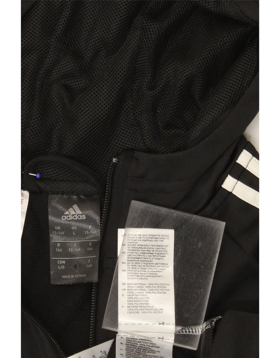 ADIDAS Jungen-Kapuzenpullover mit Reißverschluss, 13–14 Jahre, schwarzes Farbblock-Polyester