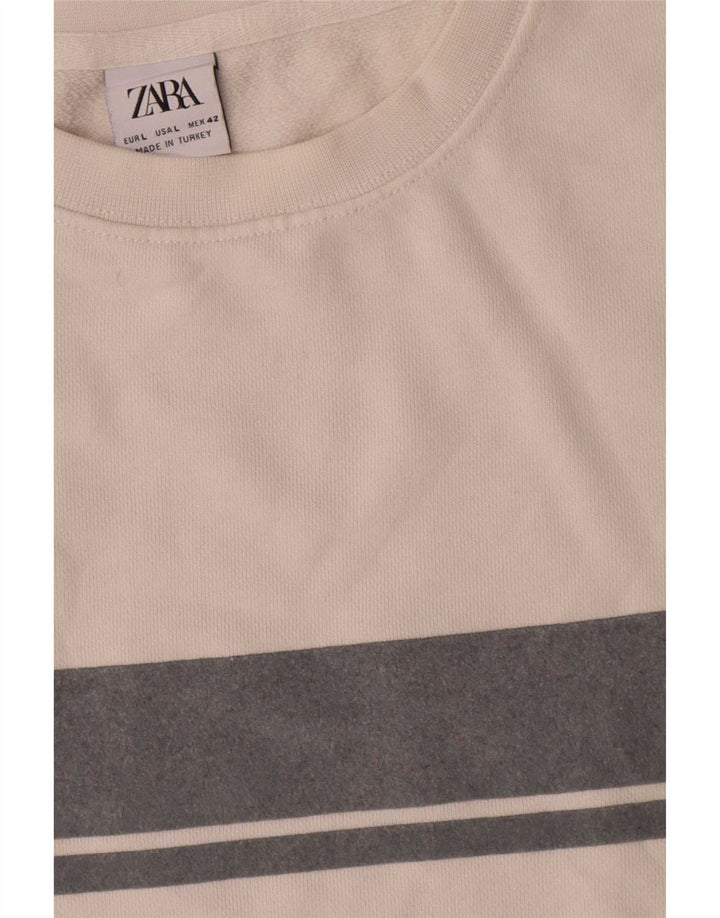Zara Herren-Sweatshirt-Pullover, groß, weiße Colourblock-Baumwolle