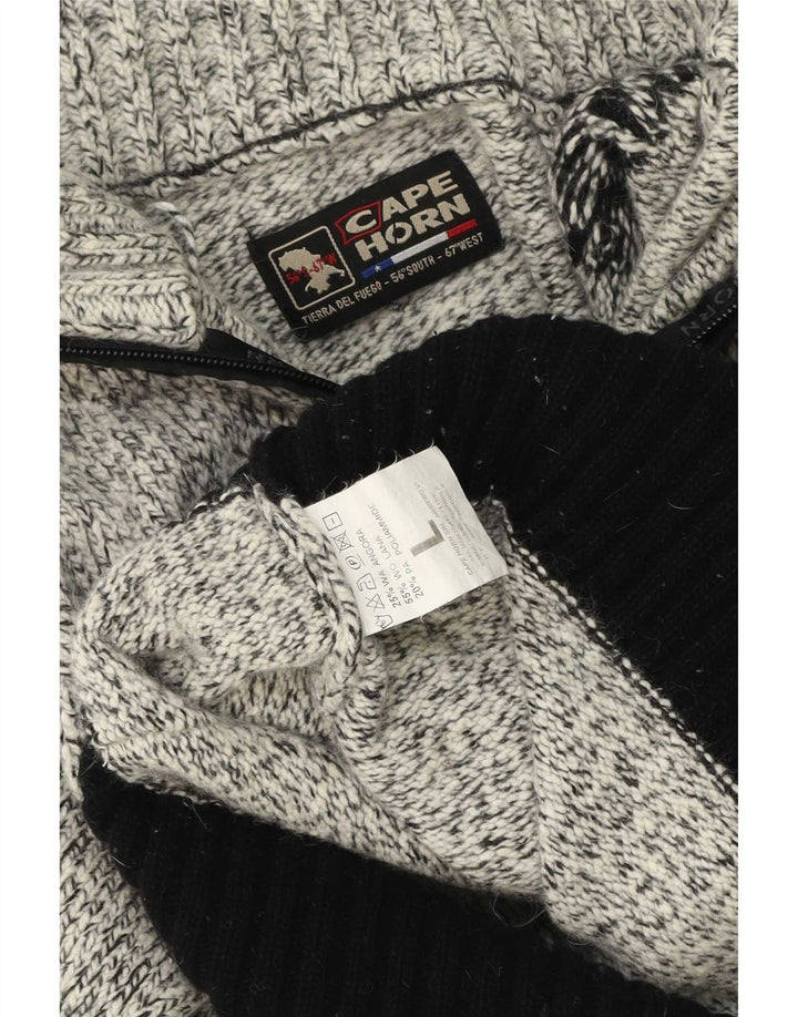 Cape Horn Herren-Pullover mit Reißverschluss am Hals, groß, Grau, Farbblock-Angora