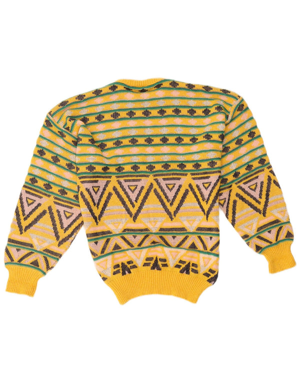 Vintage Herren-Pullover mit Rundhalsausschnitt, Mittelgelb, geometrische Baumwolle
