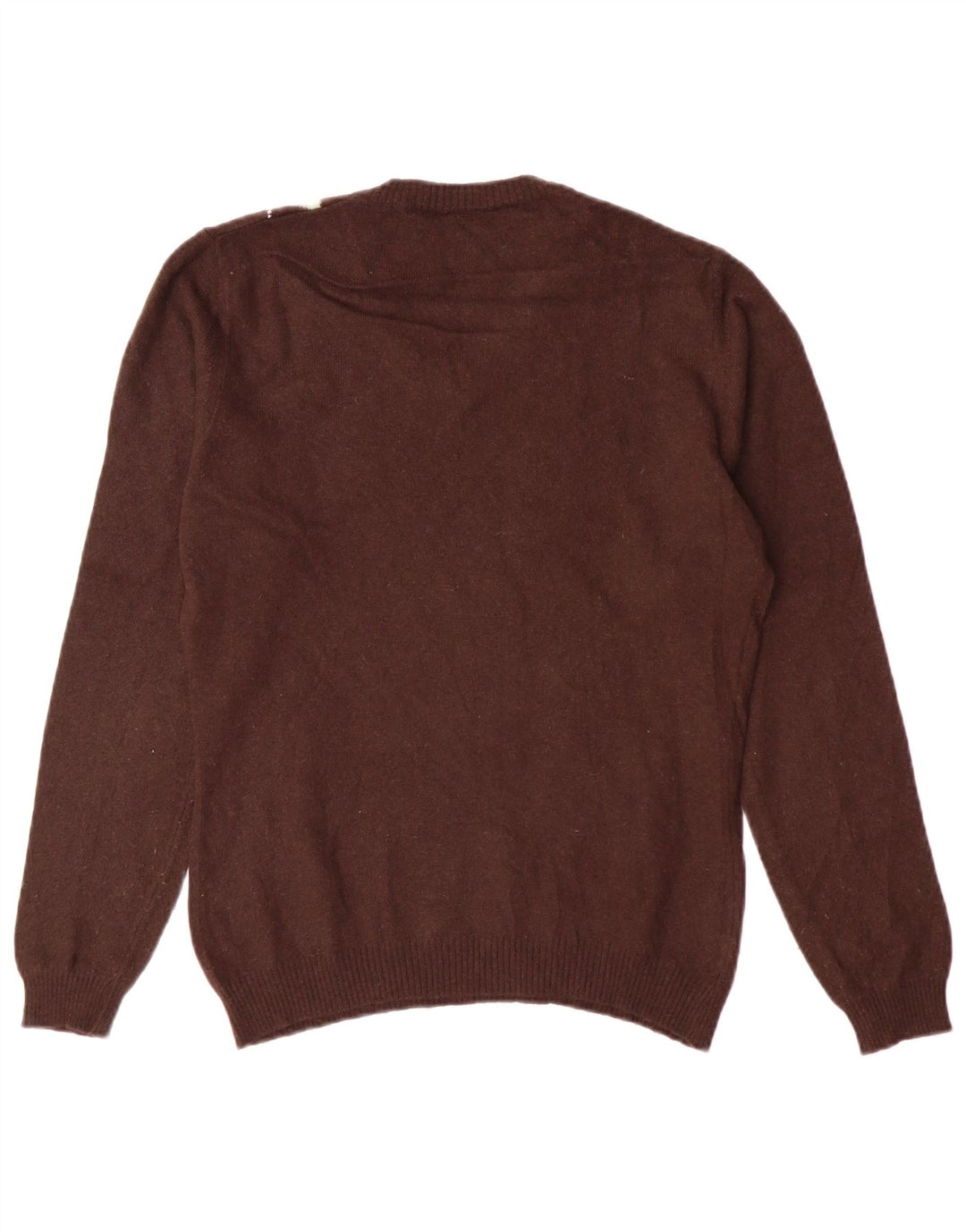 VINTAGE Damen Pullover mit V-Ausschnitt UK 12 Mittelbraun Argyle/Diamant