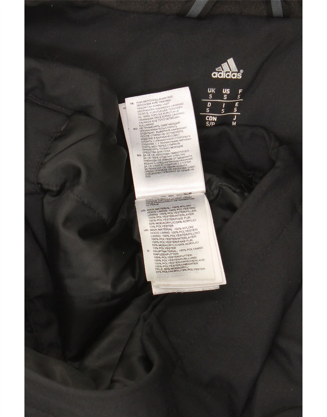 Adidas Herren Kapuzenparkajacke UK 36 Small Schwarz Nylon