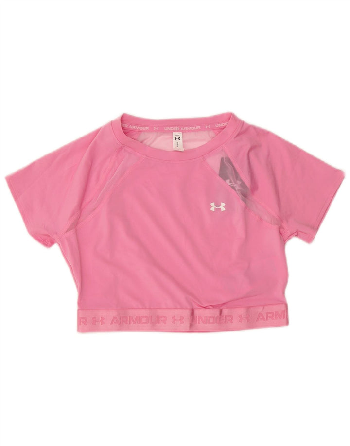 Under Armour Damen Crop Graphic T-Shirt Top UK 12 Mittelrosa Polyester