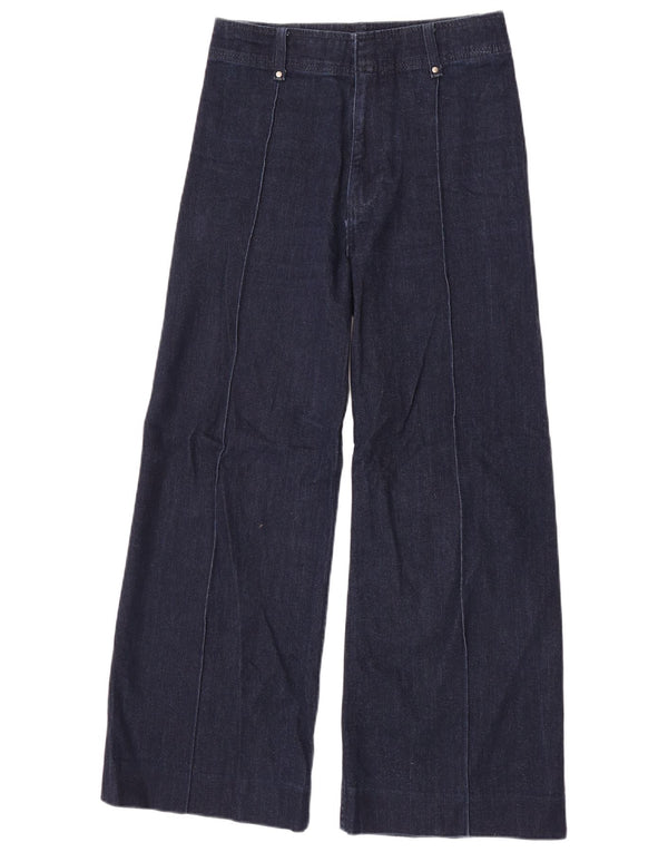 Zara Damen-Jeans mit hoher Taille und weitem Bein, EU 38, Größe S, W28, L28, Marineblau, Baumwolle