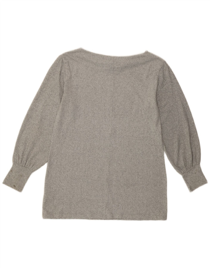 Marks & Spencer Damen Top Langarm UK 12 Mittelgraues Polyester