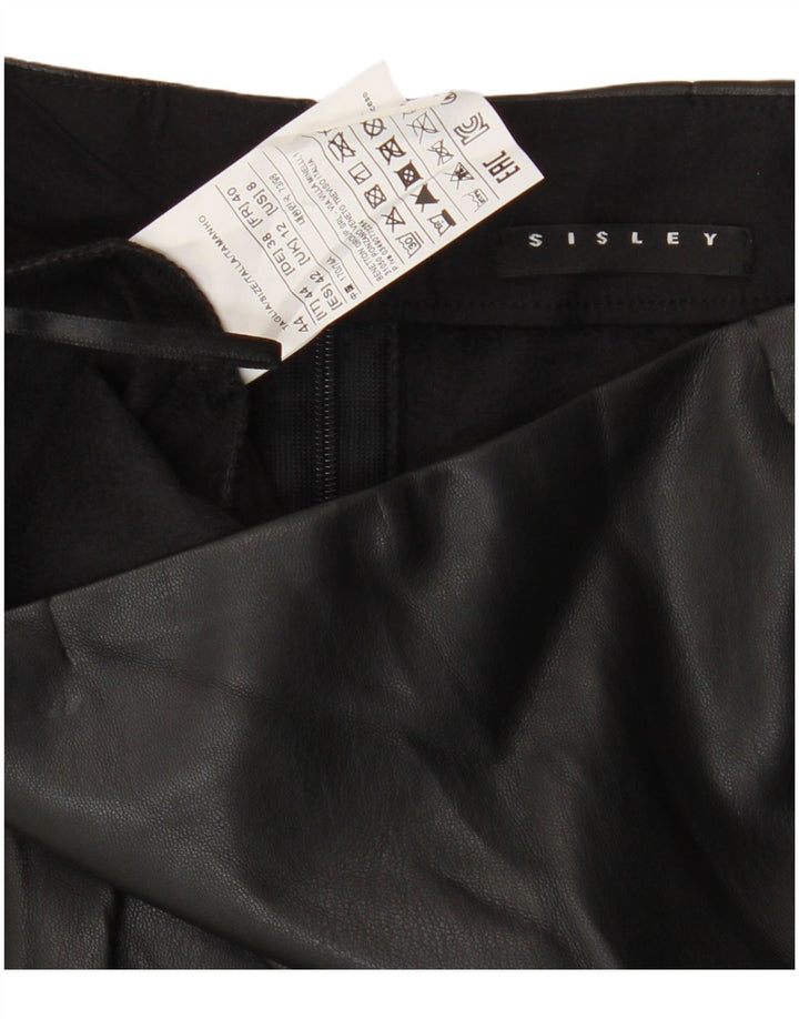 Sisley Damen Asymmetrischer Lederrock UK 12 Medium W30 Schwarz Polyester