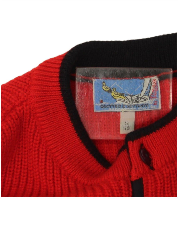 Vintage Herren Pullover mit Rundhalsausschnitt IT 50 Mittelrote Colourblock-Wolle