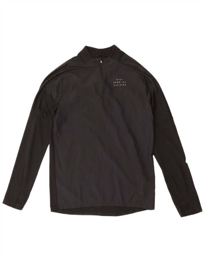 Nike Herren-Dri-Fit-Oberteil mit Reißverschluss, langärmlig, klein, schwarz geflecktes Polyester