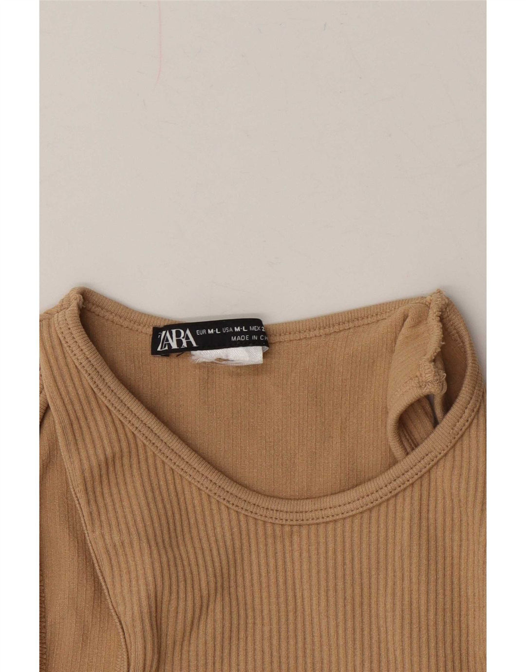 Zara Damen Crop Off Shoulder Bluse Top UK 14 Large Beige