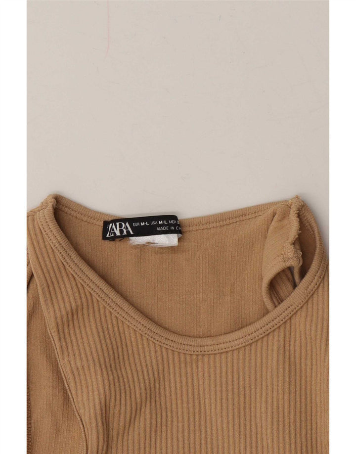 Zara Damen Crop Off Shoulder Bluse Top UK 14 Large Beige