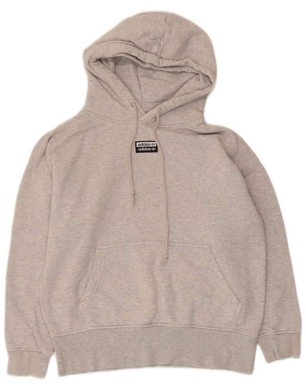 Adidas Damen-Kapuzenpullover, übergroßer Kapuzenpullover, UK 4, XS, grau gefleckte Baumwolle