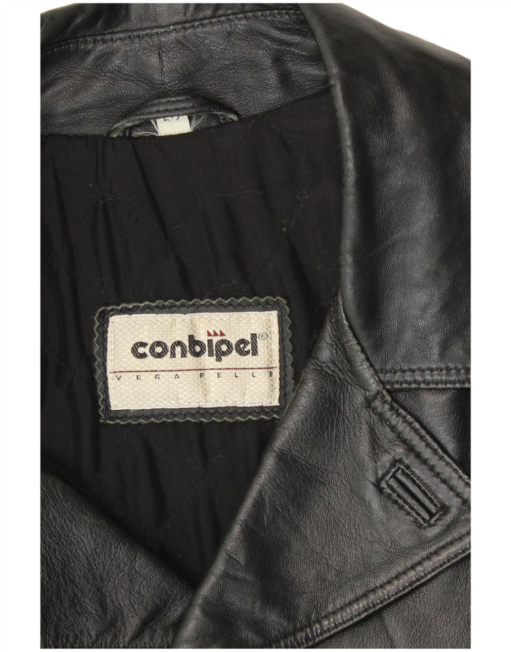 Conbipel Herren-Zweireiher-Ledermantel, Größe 52, großes schwarzes Leder