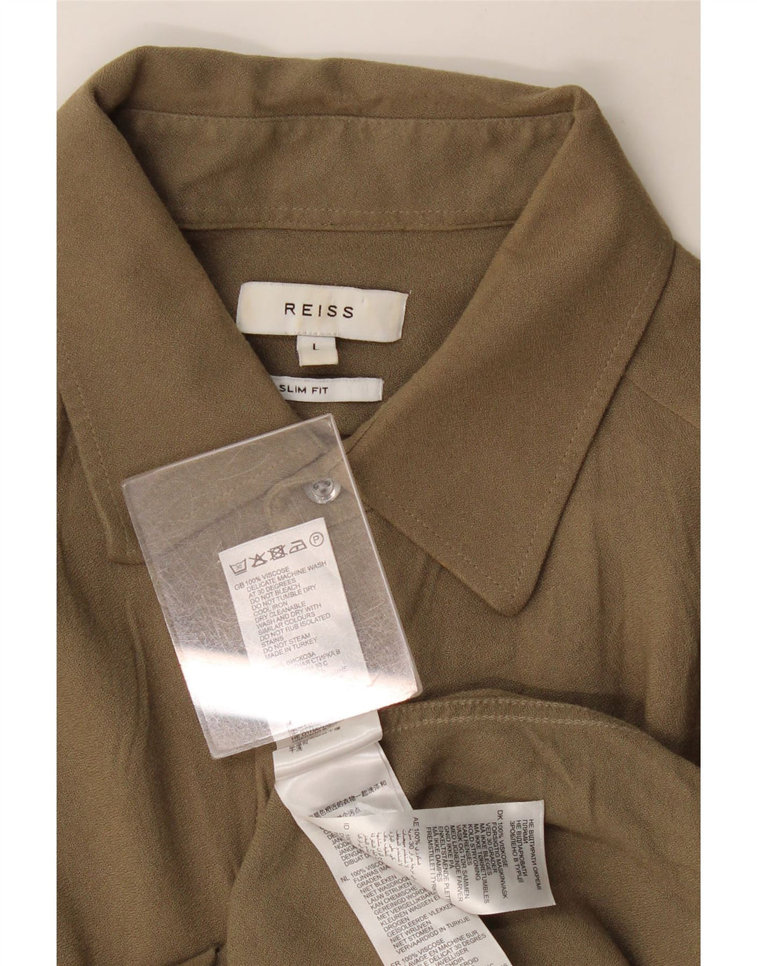 Reiss Herren-Slim-Fit-Hemd, groß, Khaki, Viskose