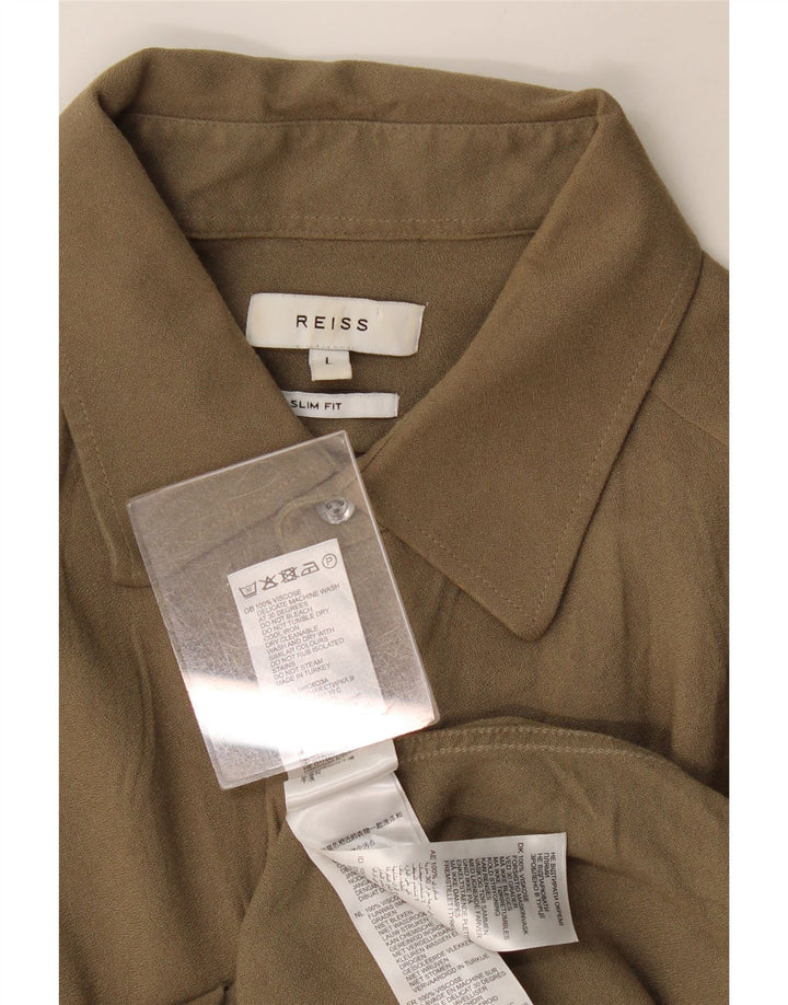 Reiss Herren-Slim-Fit-Hemd, groß, Khaki, Viskose
