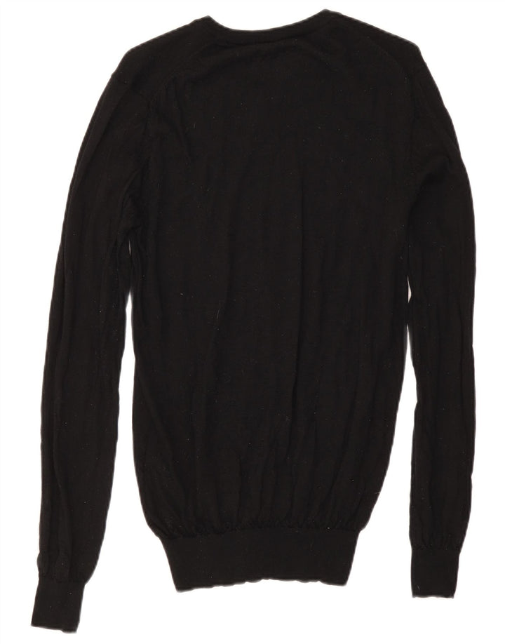 Reiss Herren-Pullover mit V-Ausschnitt, Größe S, schwarze Wolle