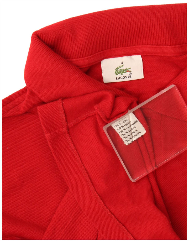 Lacoste Herren-Langarm-Poloshirt, Größe 4, mittelrote Baumwolle