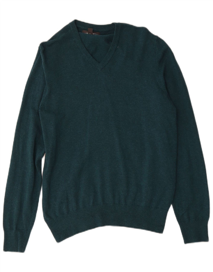 Marks & Spencer Herren-Pullover mit V-Ausschnitt aus mittelgrüner Baumwolle