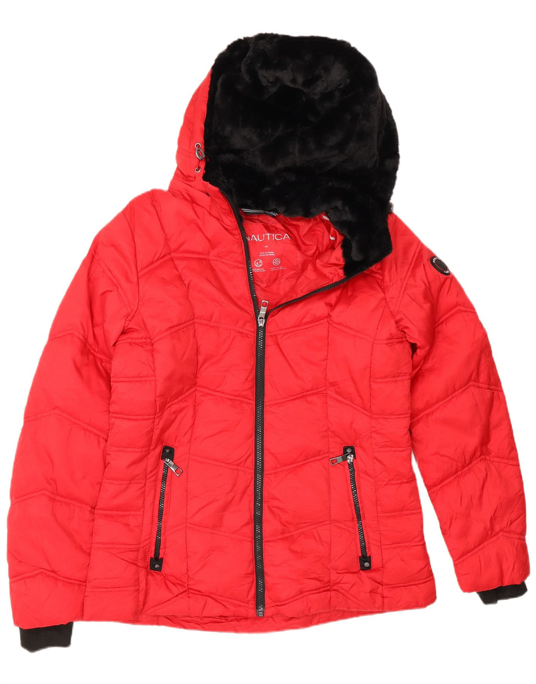 Nautica Wattierte Damenjacke mit Kapuze, UK 14, Mittelrot, Polyester