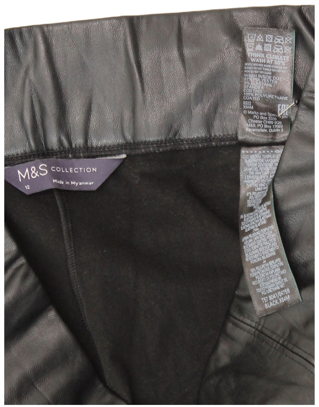 Marks & Spencer Damen-Leggings aus Kunstleder, UK 12, Mittelschwarz, Polyester