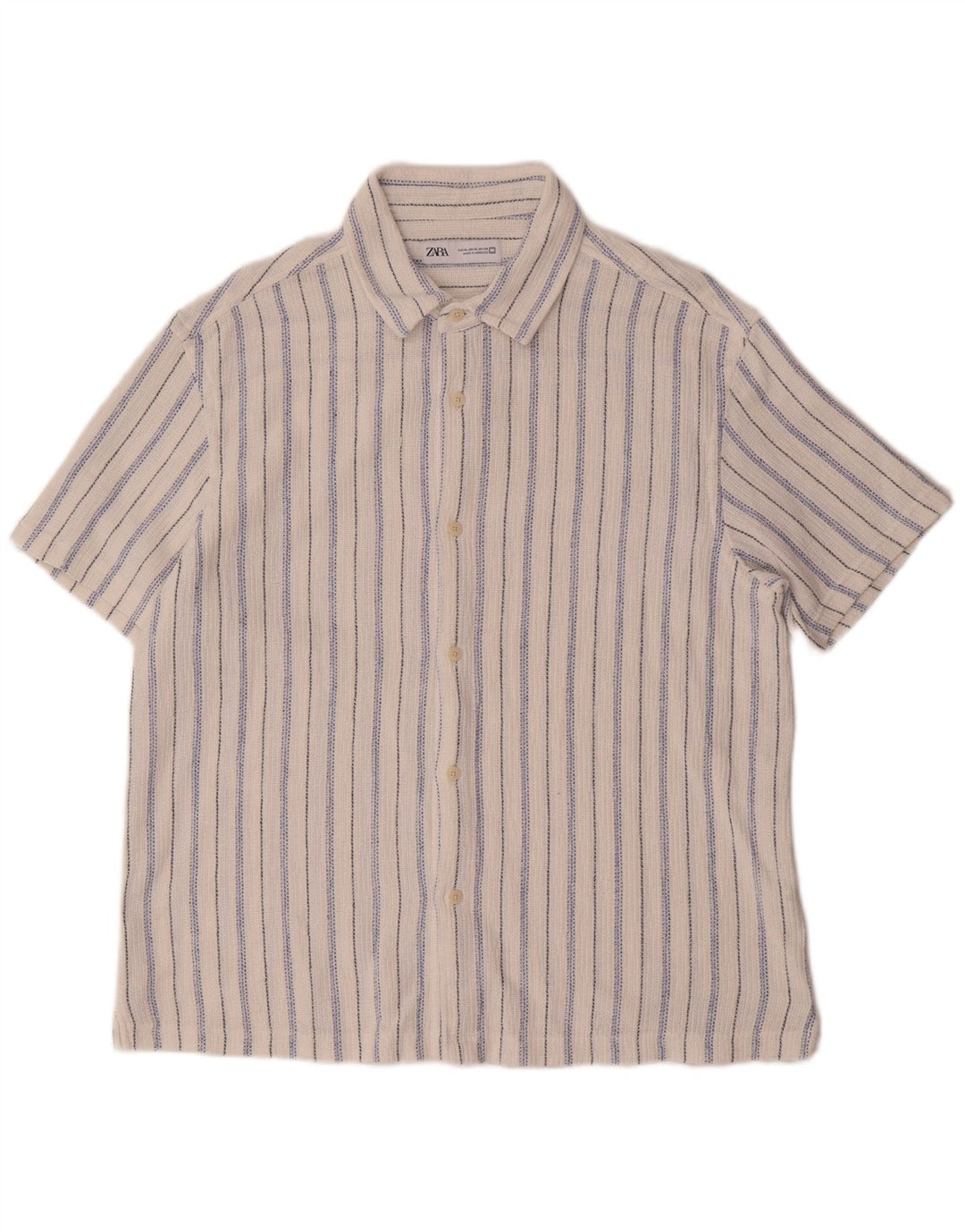 ZARA Mens Short Sleeve Shirt XL White Striped Cotton