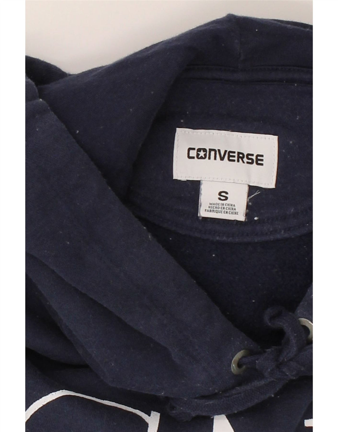 CONVERSE Mens Graphic Hoodie Jumper Small Navy Blue Cotton Vintage Converse and Second-Hand Converse from Messina Hembry 