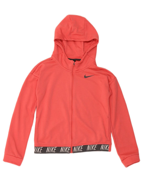 Nike Mädchen Dri Fit Graphic Zip Hoodie Pullover 13–14 Jahre Rosa Farbblock