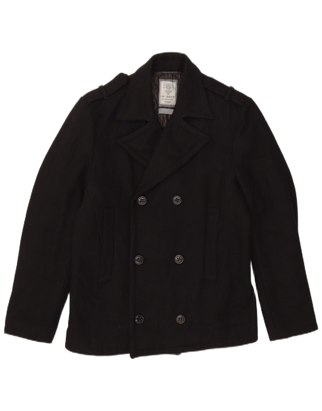 Kruder Herren Pea Coat UK 40 Große schwarze Wolle