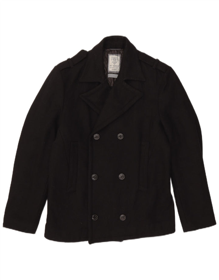 Kruder Herren Pea Coat UK 40 Große schwarze Wolle