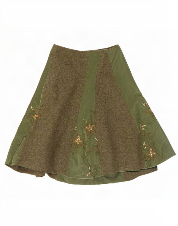 Monsoon Damen A-Linienrock UK 10 Small W30 Grün geblümt