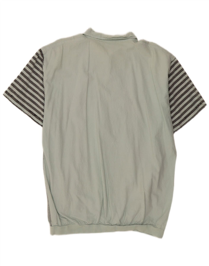 VINTAGE Herren Kurzarm-Pullover-Hemd IT 52/54 Groß Grün gestreift