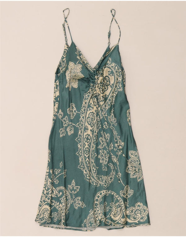 Zara Damen Slip-Kleid UK 6 XS Grüne Paisley-Viskose