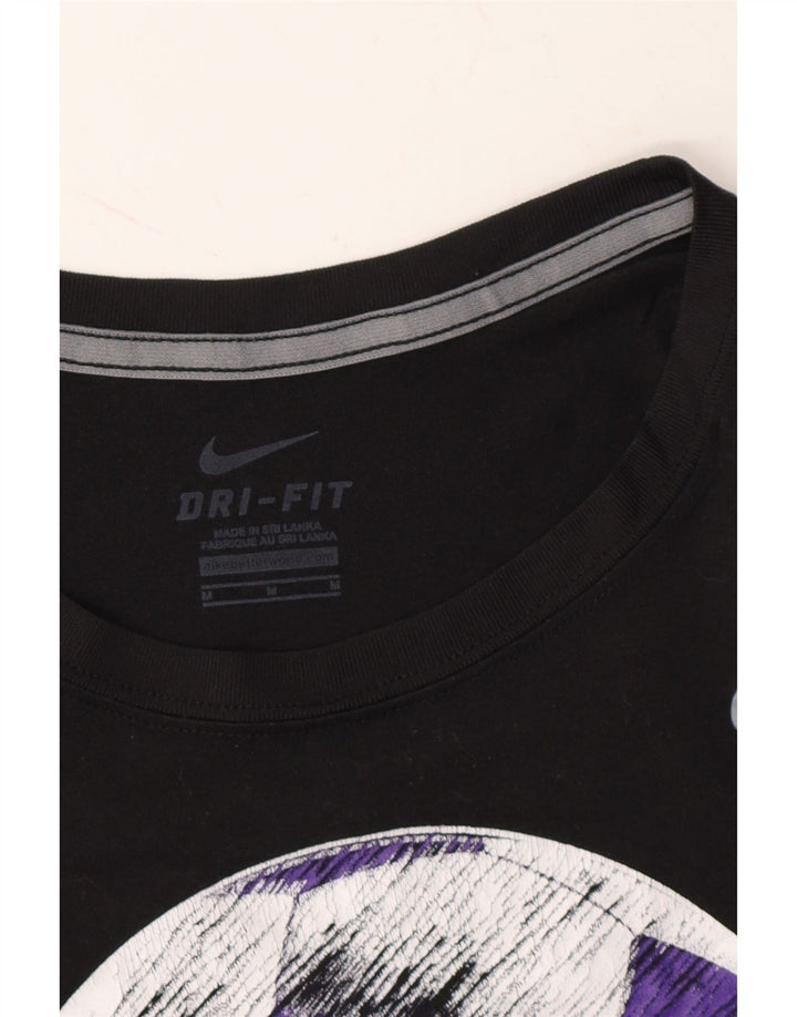 NIKE Womens Dri Fit Graphic Top Long Sleeve UK 12 Medium Black Polyester Vintage Nike and Second-Hand Nike from Messina Hembry 