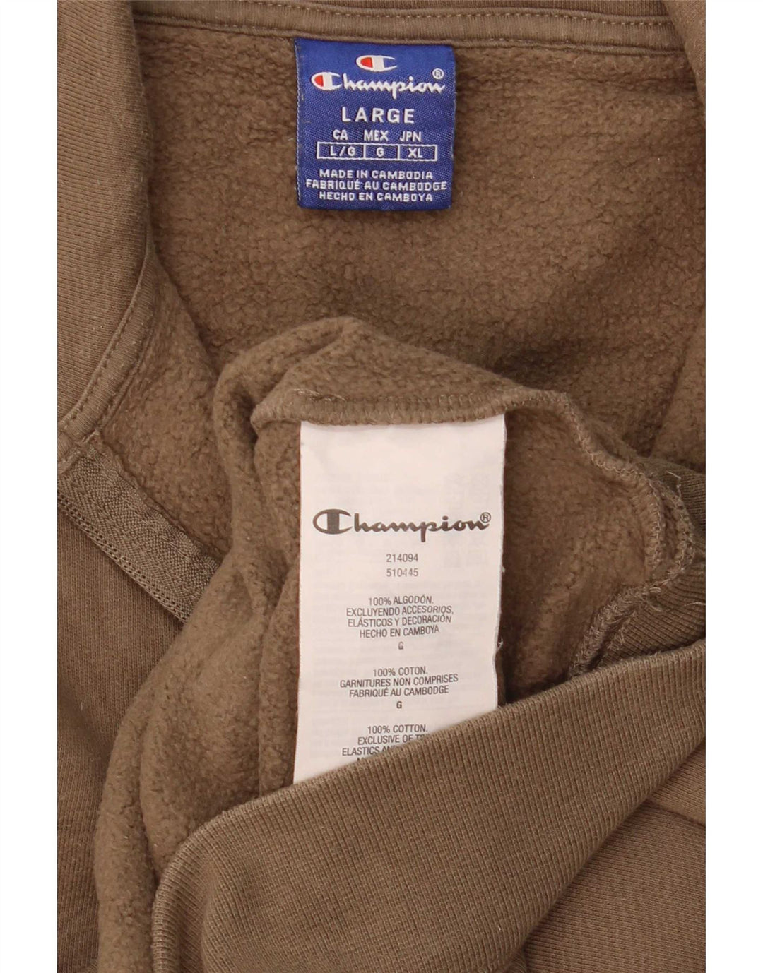 Champion Herren-Sweatshirt mit Reißverschluss am Hals, groß, beige Baumwolle