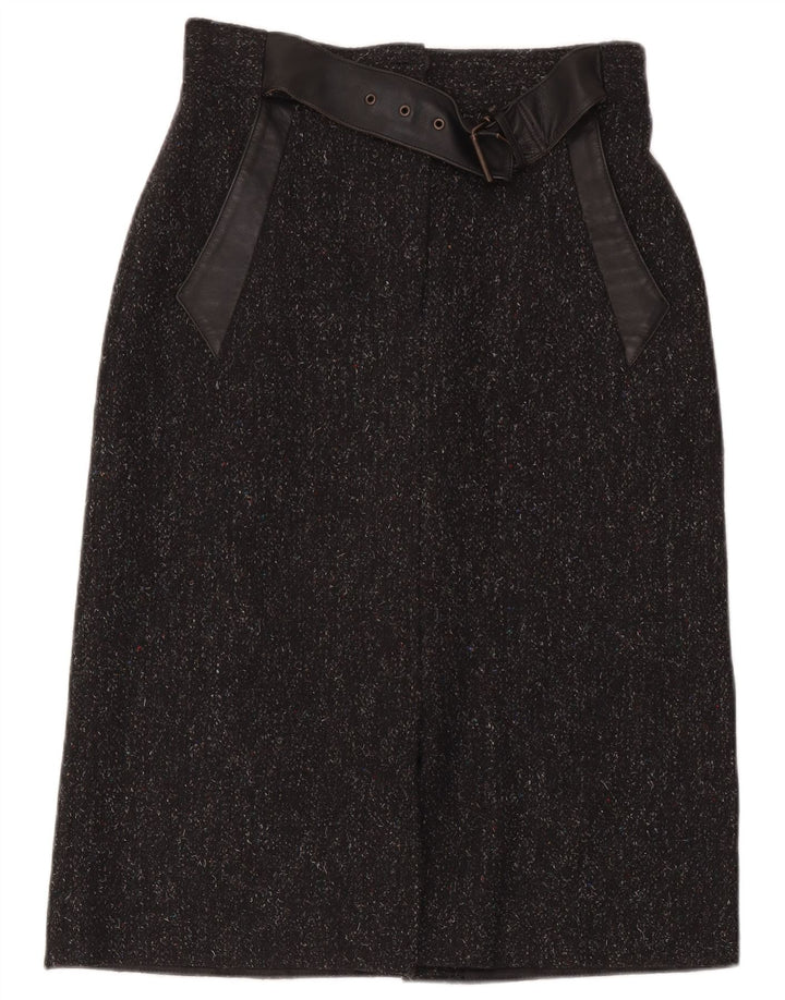 Next Damen Midirock UK 14 Medium W32 Schwarz gefleckte Merinowolle