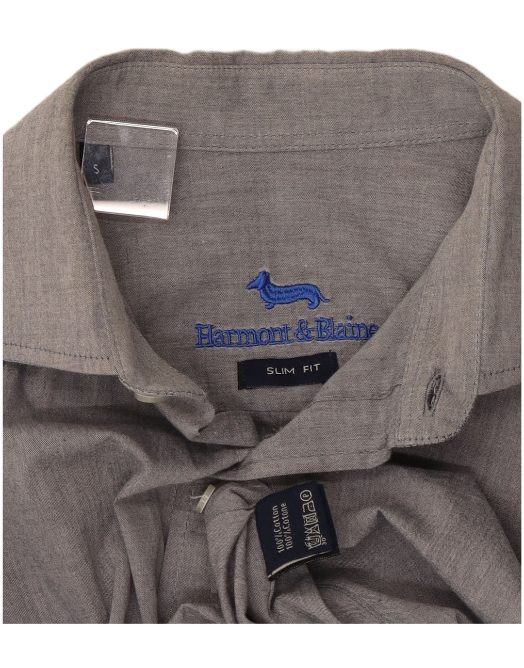 HARMONT & BLAINE Herren-Slim-Fit-Hemd, Größe S, Grau, Baumwolle