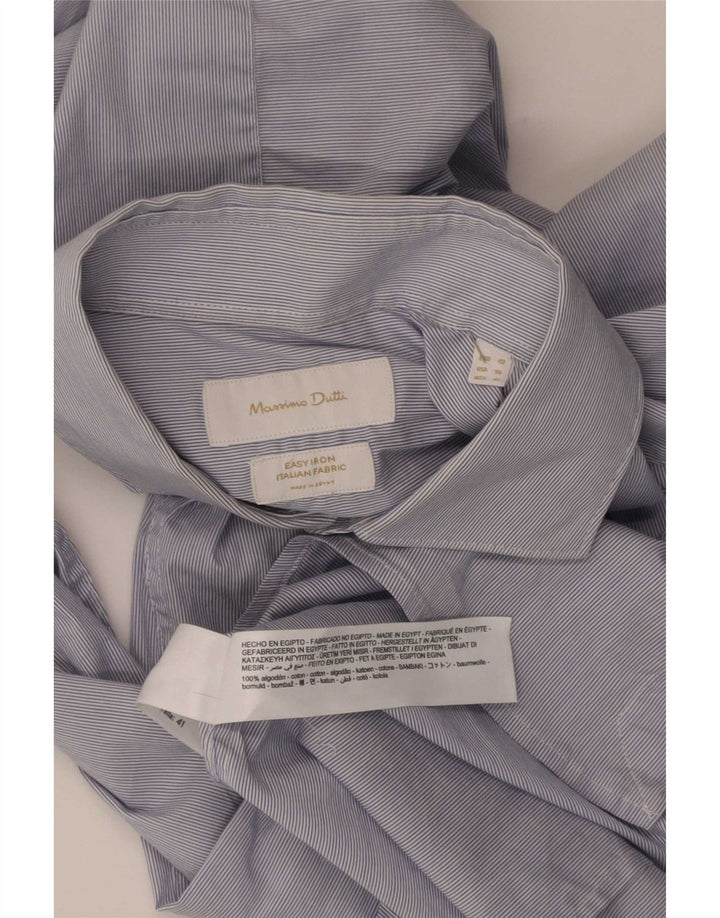 Massimo Dutti Herrenhemd, Größe 41, mittelblau, Nadelstreifen-Baumwolle, klassisch