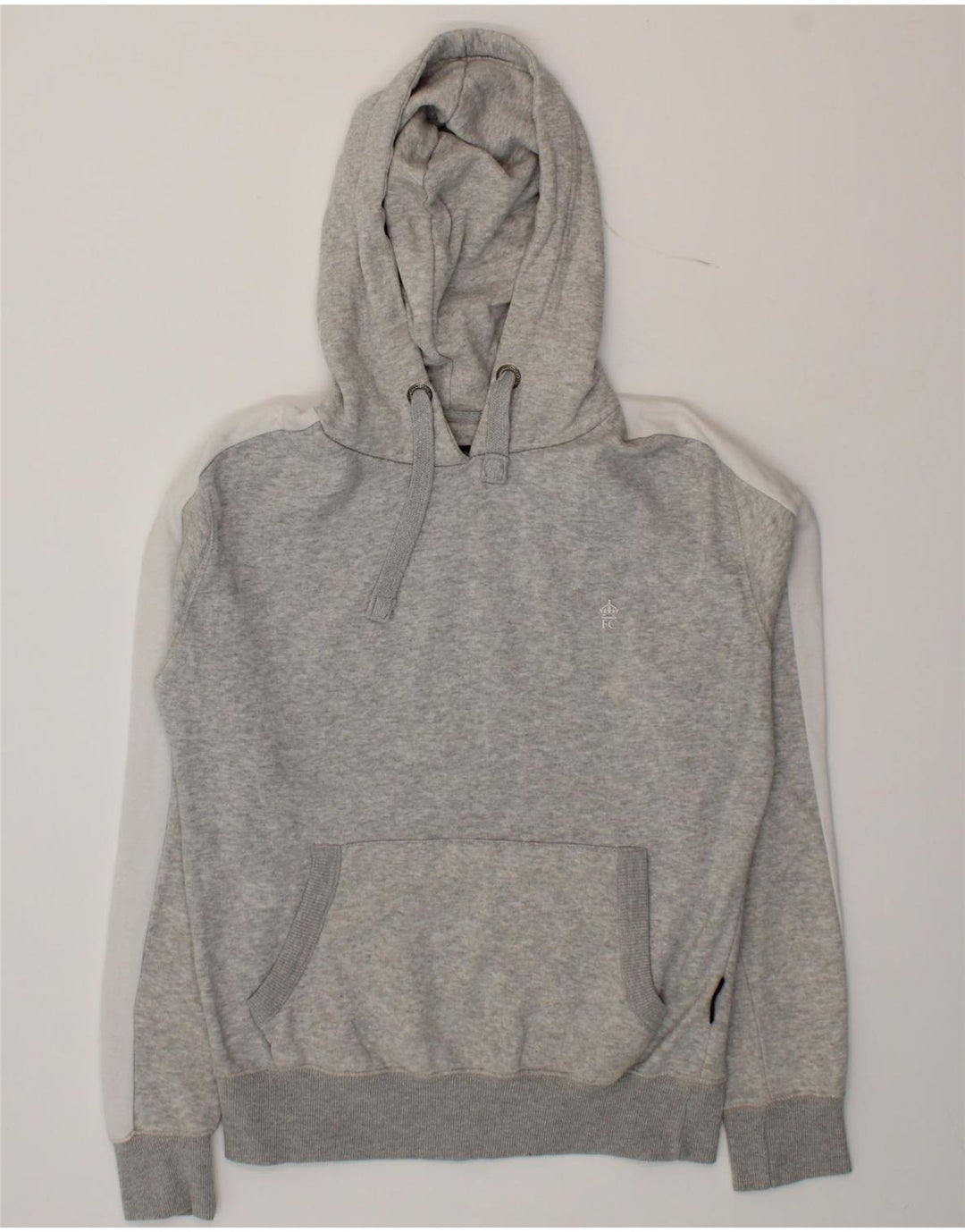 FRENCH CONNECTION Mens Hoodie Jumper Small Grey Colourblock Cotton Vintage French Connection and Second-Hand French Connection from Messina Hembry 