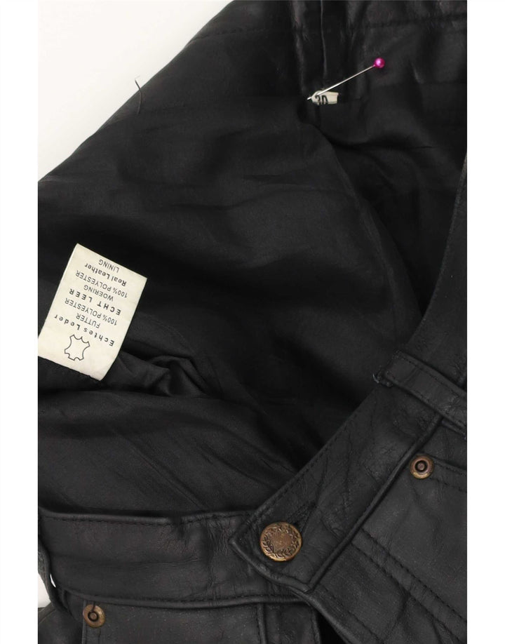 Vintage Herren gerade Lederhose W30 L30 Schwarz