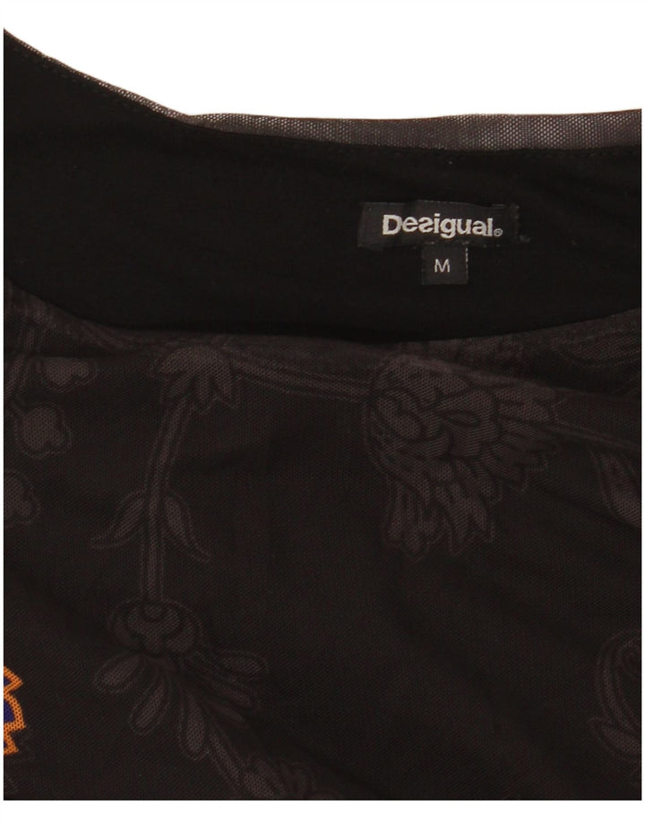 DESIGUAL Damen Langarm-Blusenoberteil UK 12 Mittelschwarz geblümt