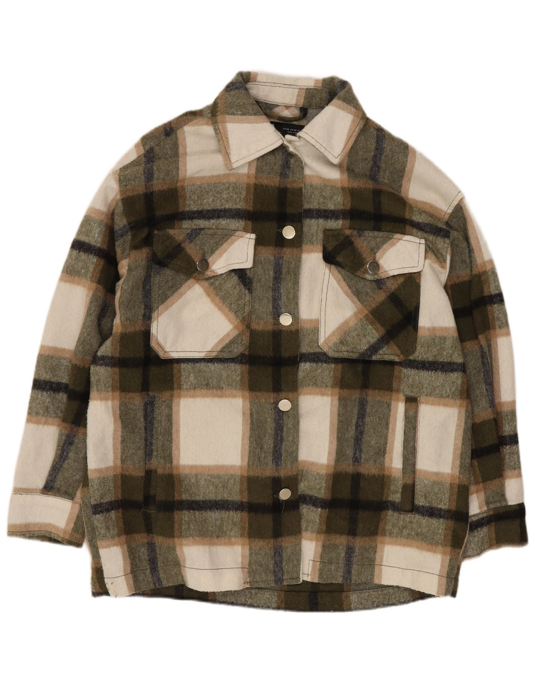 Zara Damen Übergroße Shacket-Jacke UK 6 XS Khaki Check