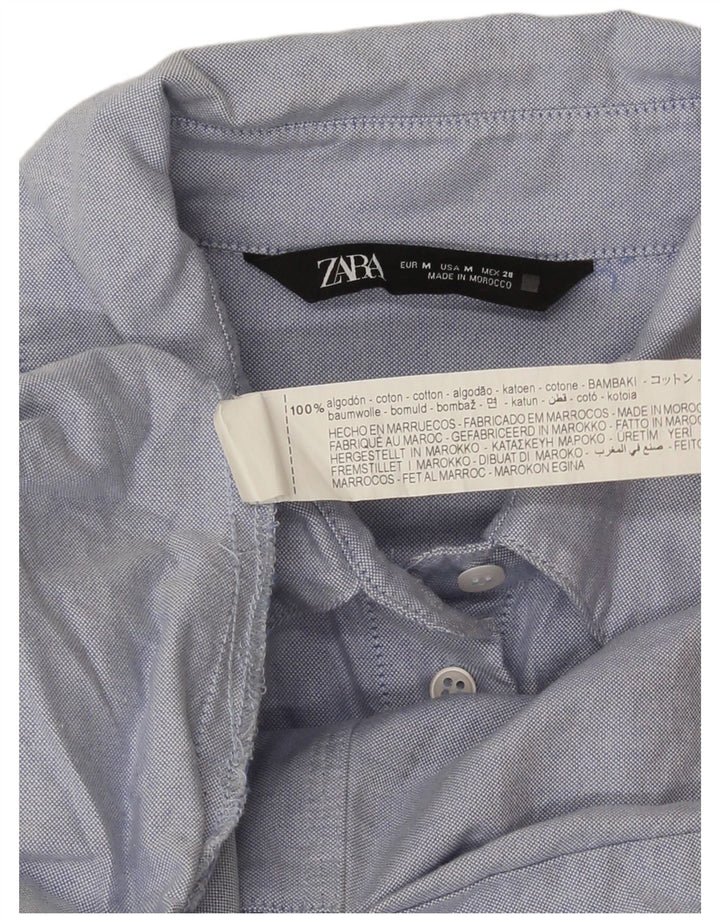 Zara Damen Longline-Oversize-Hemd UK 14 Mittelblaue Baumwolle