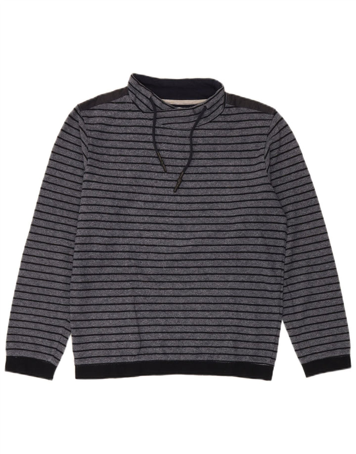 Essentials Herren-Top, langärmelig, klein, Marineblau gestreift