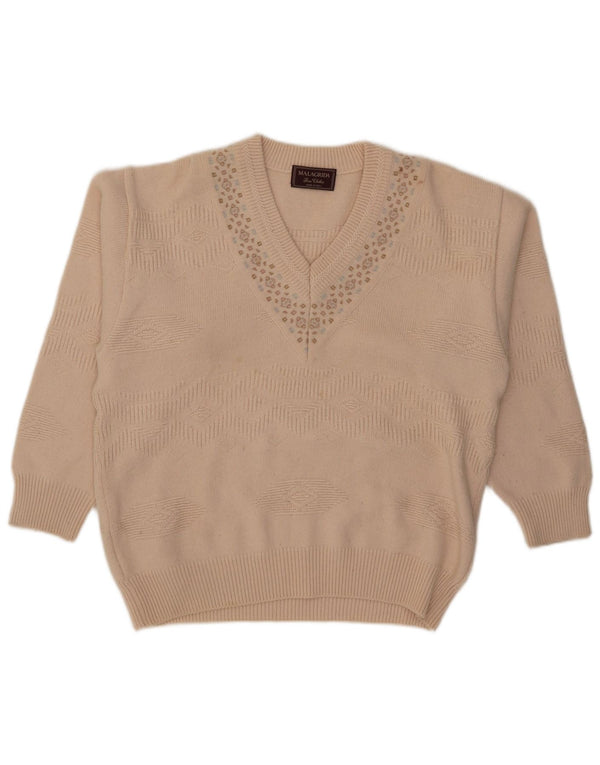 Malagrida Damen-Pullover mit V-Ausschnitt, Gr. 18, XL, Beige, geometrisch