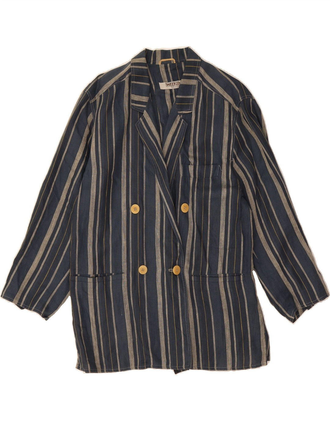 WEEKEND Womens Longline Blazer Jacket UK 12 Medium Navy Blue Striped Vintage Weekend and Second-Hand Weekend from Messina Hembry 